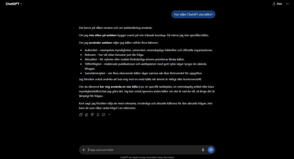 Hur väljer ChatGPT sina källor?
